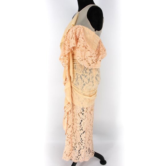 Proenza Schouler Silk Corded Lace Layered Cascading Ruffle Maxi Dress Nude 4 NEW - Picture 4 of 8